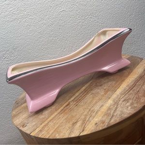 Vintage l 50s Mid-Century Mod Kitsch Glossy Pink Black Trim Long Footed Planter